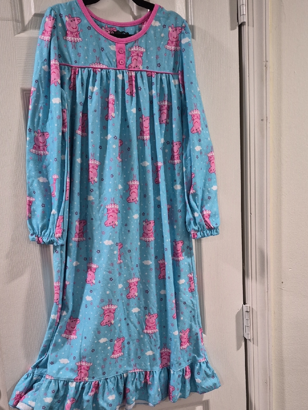 Peppa Pig Pink and Blue Long Sleeve Ruffle Hem Nightgown